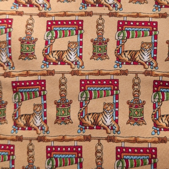 Salvatore Ferragamo Other - Salvatore Ferragamo Mens Silk Tie Tan Tiger Bamboo Lantern Animal Print Italy
